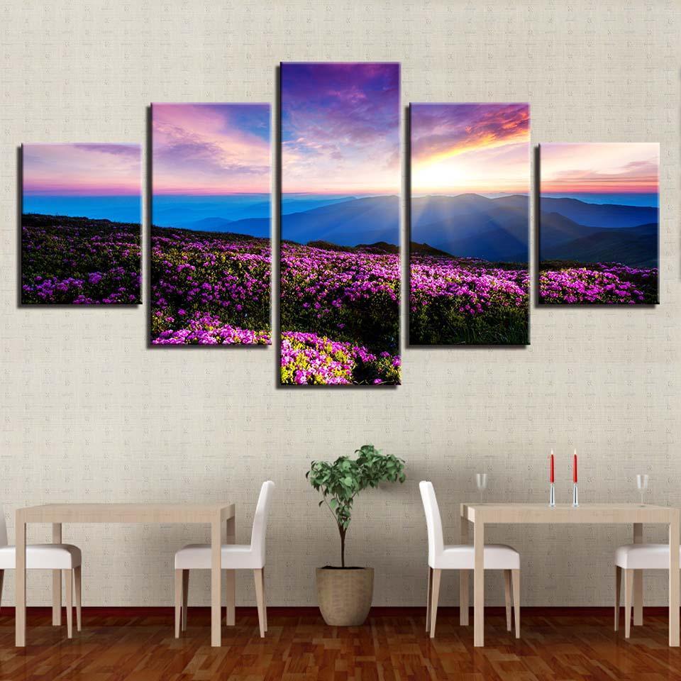 Lavender Valley 5 Piece HD Multi Panel Canvas Wall Art Frame-Original Frame