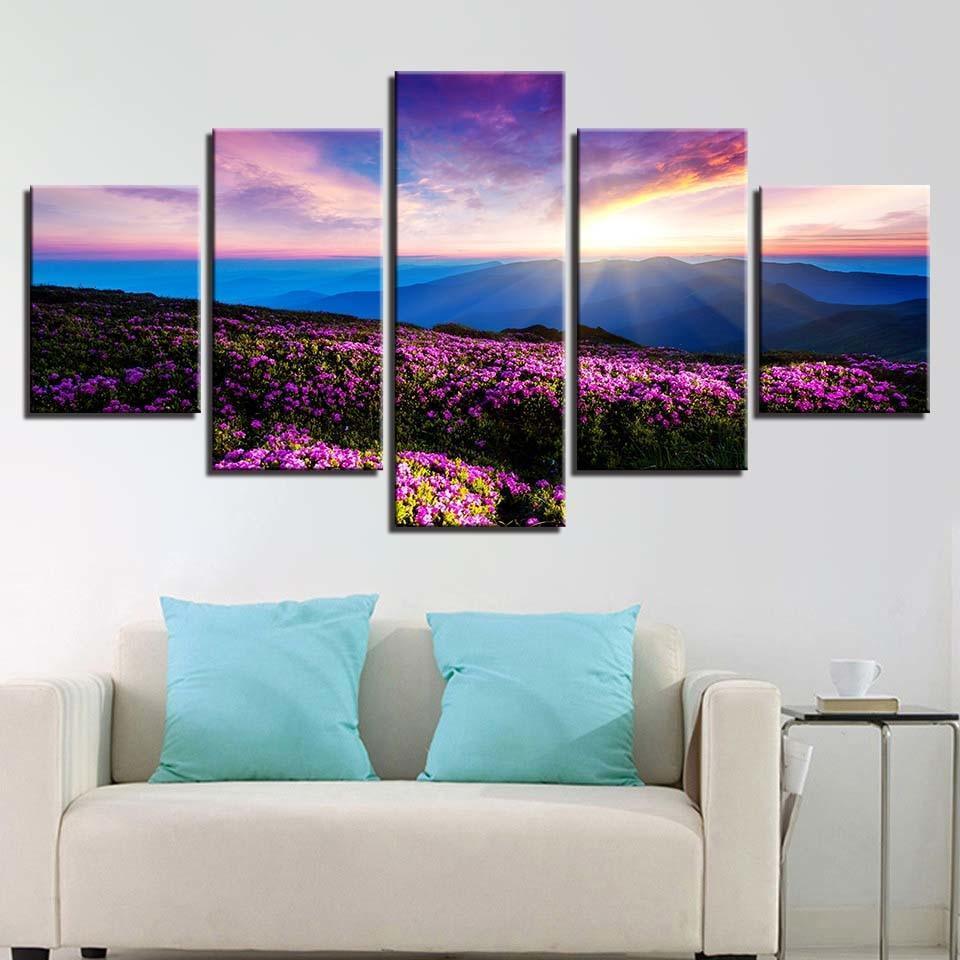 Lavender Valley 5 Piece HD Multi Panel Canvas Wall Art Frame-Original Frame