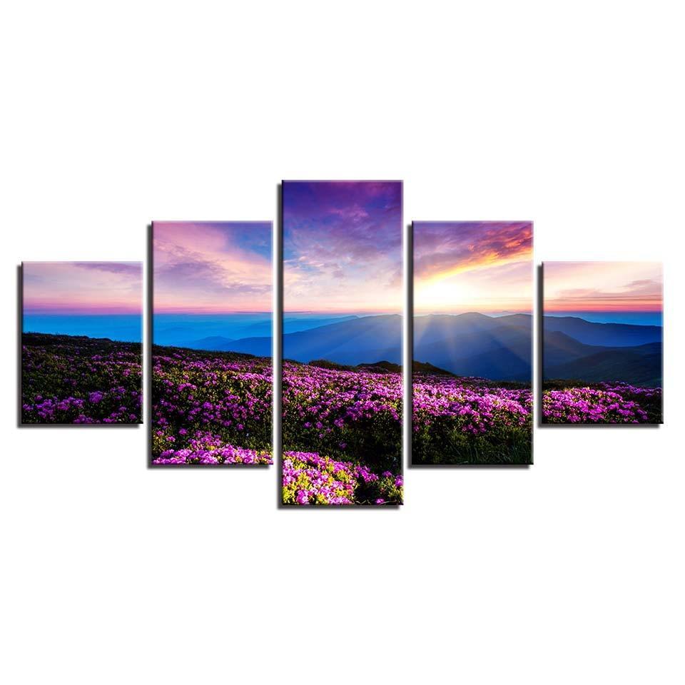 Lavender Valley 5 Piece HD Multi Panel Canvas Wall Art Frame-Original Frame