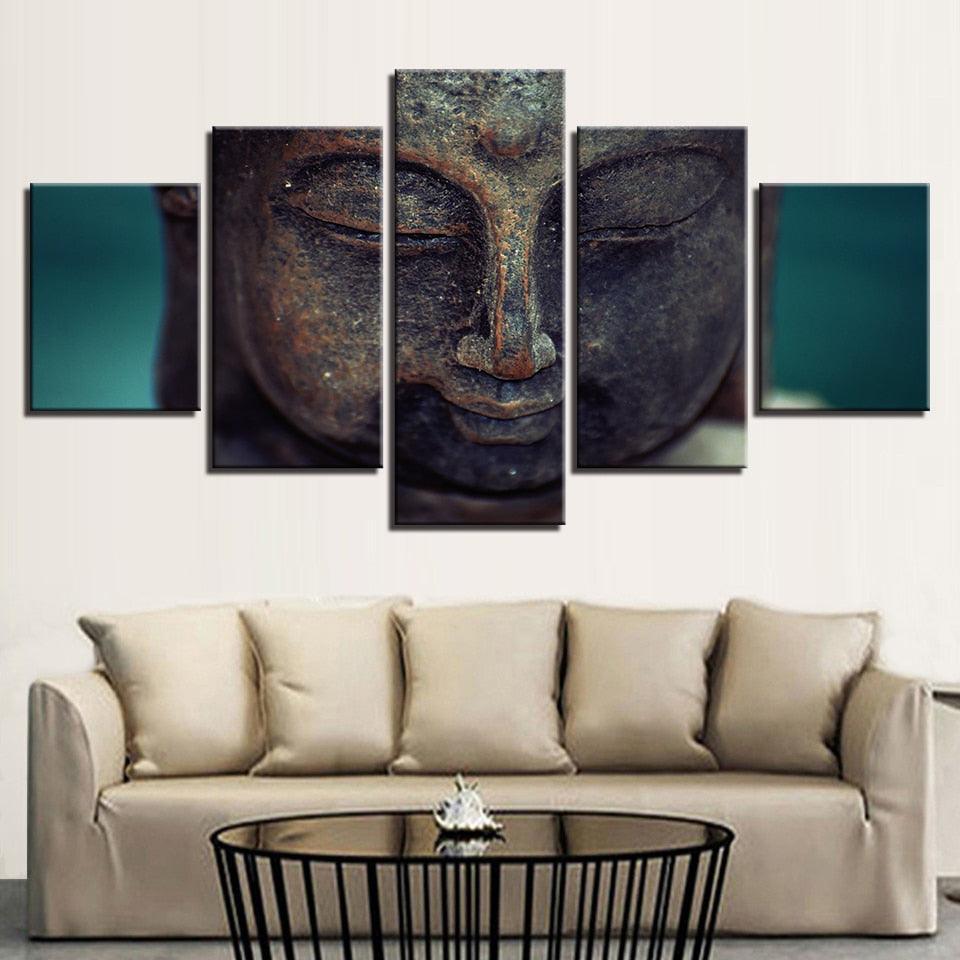 Lord Buddha 5 Piece HD Multi Panel Canvas Wall Art Frames-Original Frame