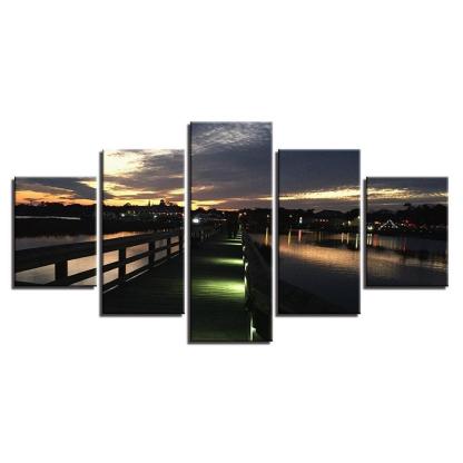 Night View Of Beach 5 Piece HD Multi Panel Canvas Wall Art Frame-Original Frame