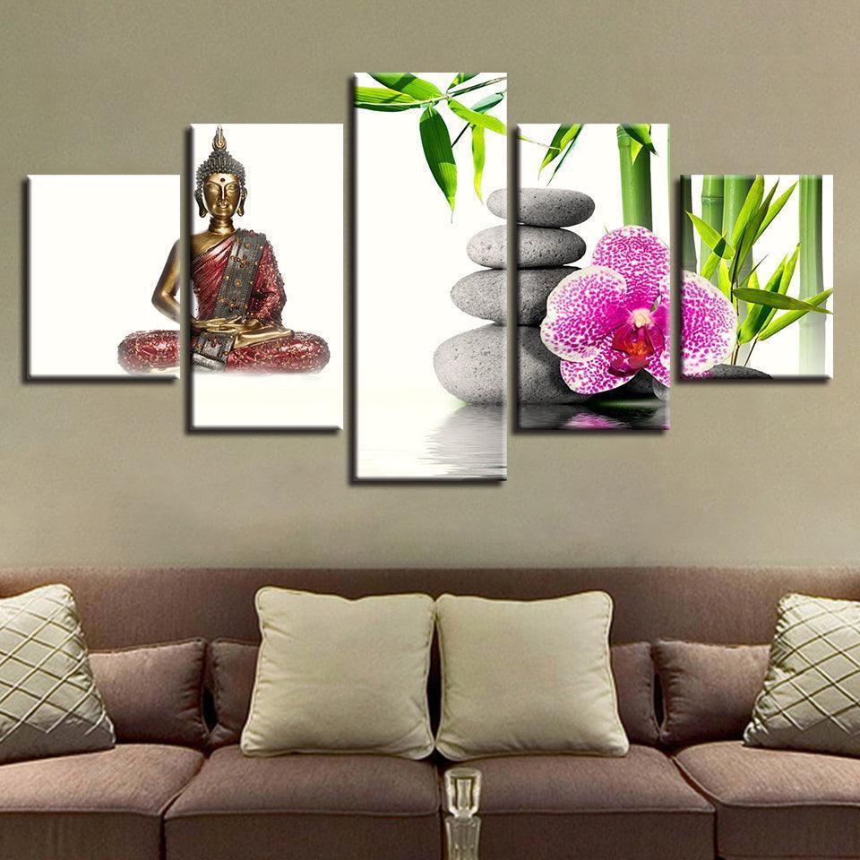 Buddha Statue 5 Piece HD Multi Panel Canvas Wall Art Frame-Original Frame