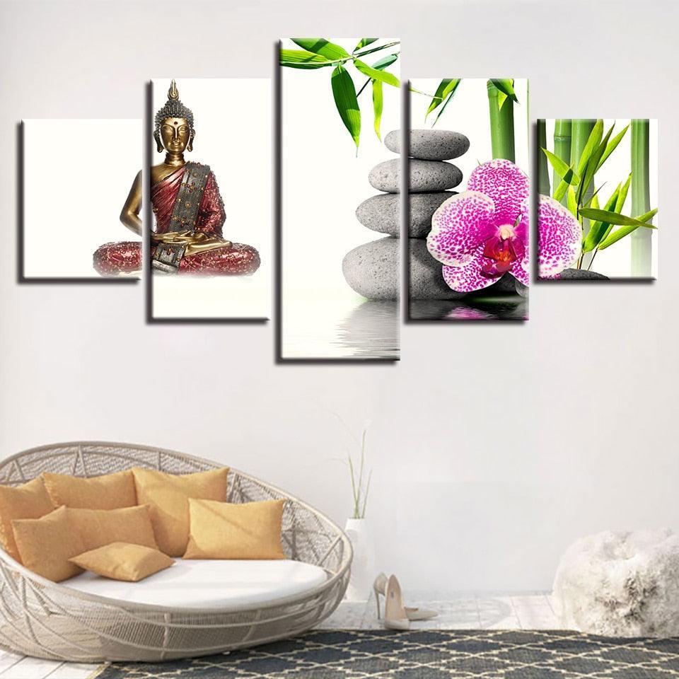 Buddha Statue 5 Piece HD Multi Panel Canvas Wall Art Frame-Original Frame