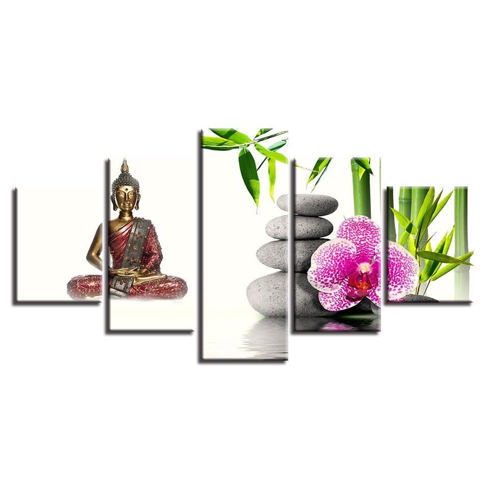 Buddha Statue 5 Piece HD Multi Panel Canvas Wall Art Frame-Original Frame
