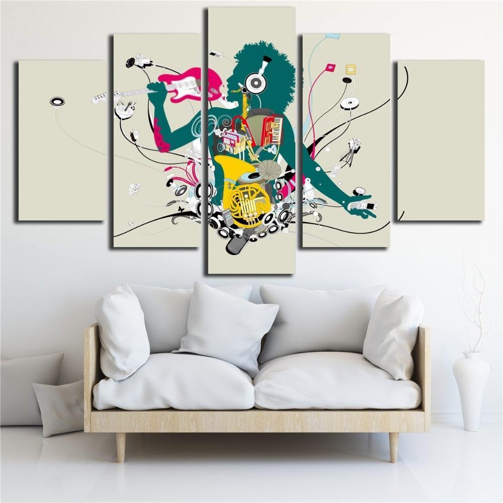 DJ Music 5 Piece HD Multi Panel Canvas Wall Art Frame-Original Frame