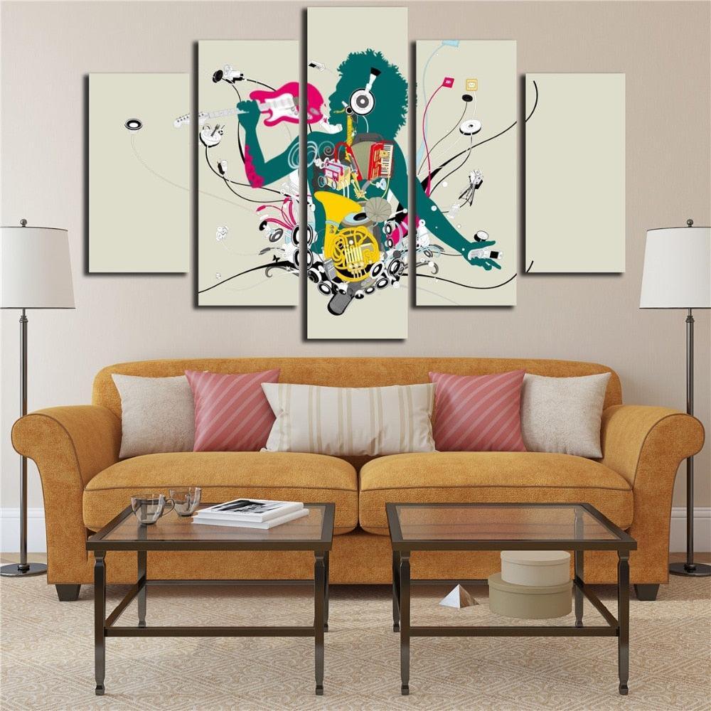 DJ Music 5 Piece HD Multi Panel Canvas Wall Art Frame-Original Frame