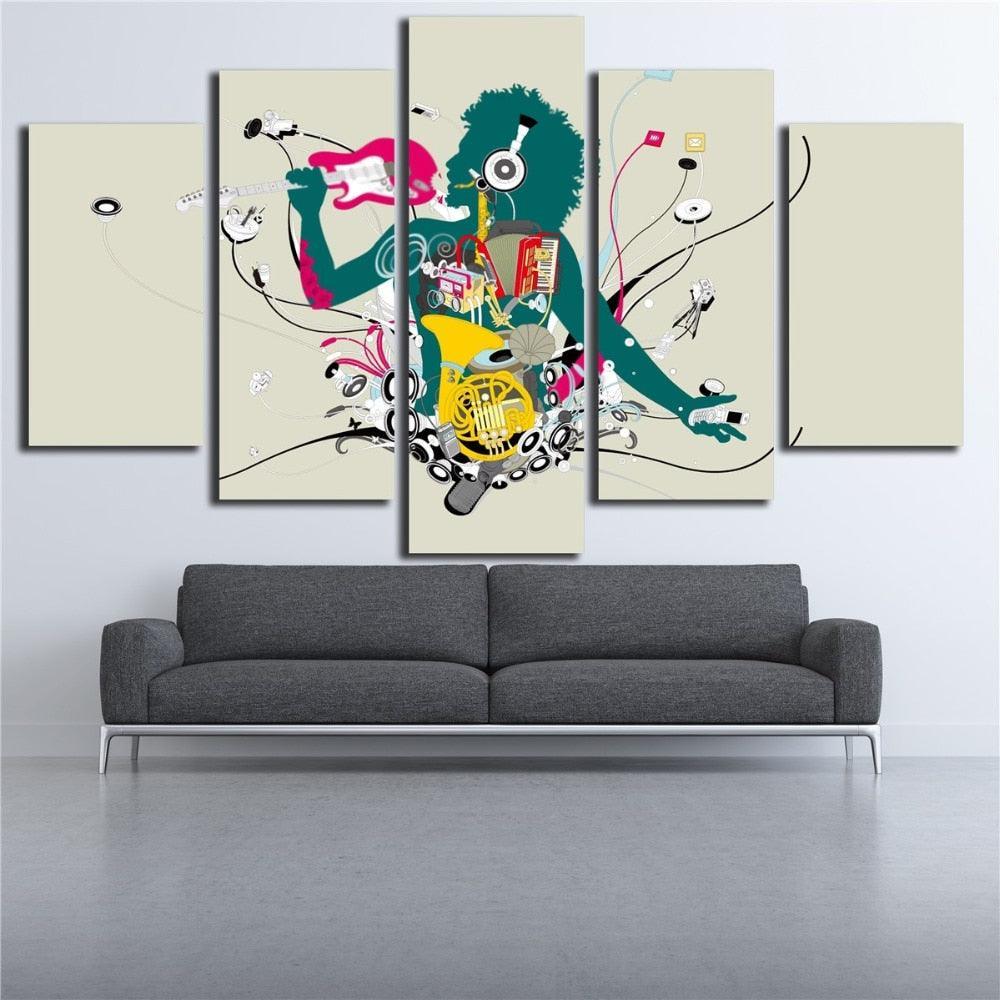 DJ Music 5 Piece HD Multi Panel Canvas Wall Art Frame-Original Frame