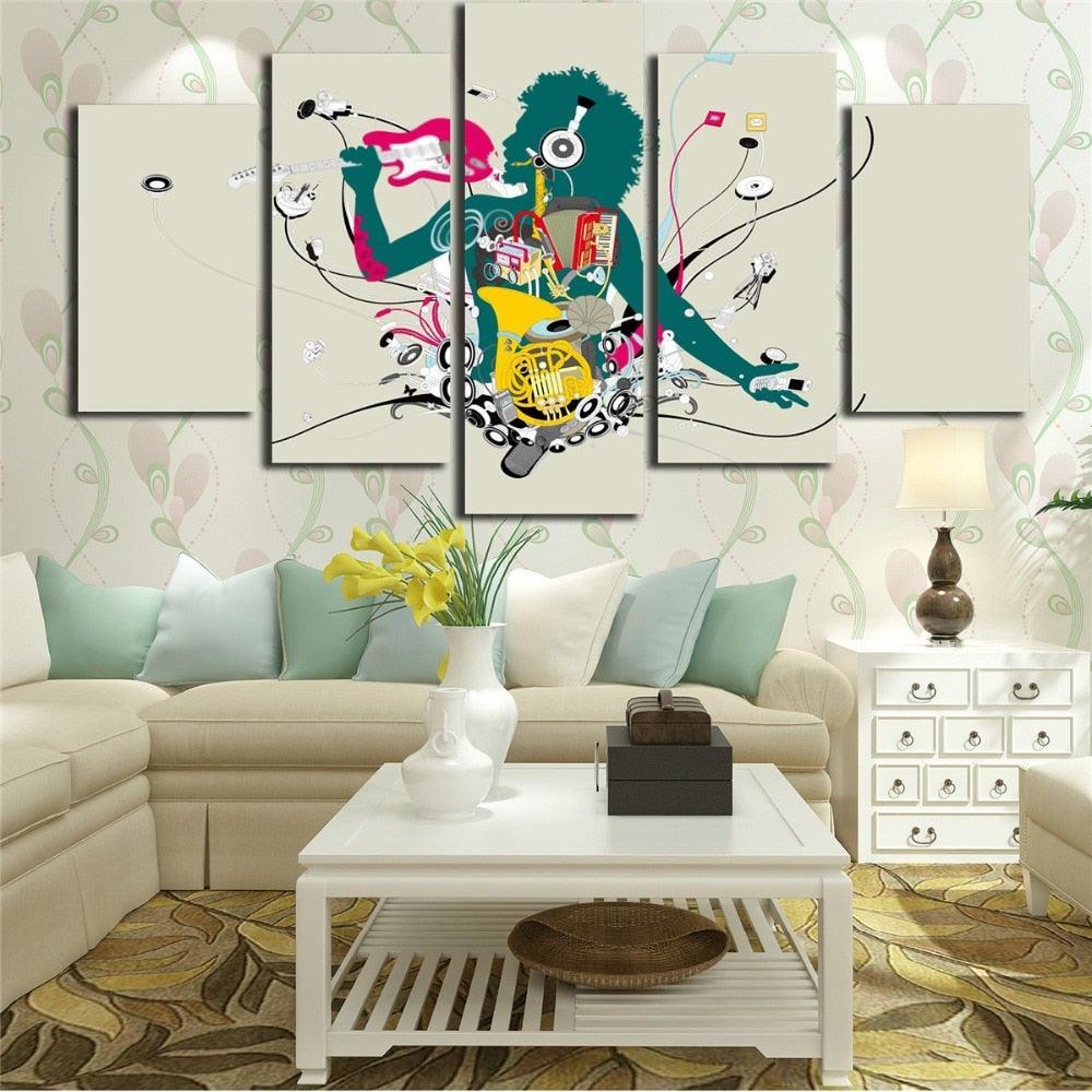 DJ Music 5 Piece HD Multi Panel Canvas Wall Art Frame-Original Frame
