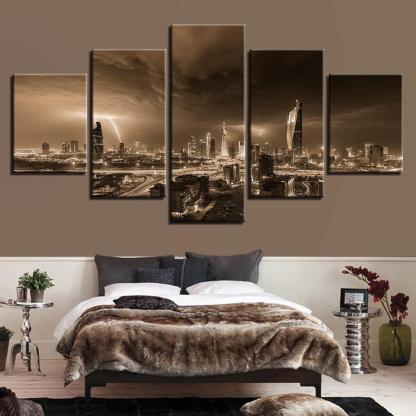 Lightning Dark Clouds 5 Piece HD Multi Panel Canvas Wall Art Frame-Original Frame