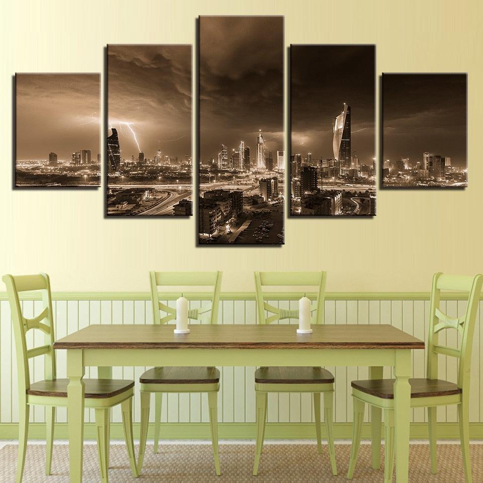 Lightning Dark Clouds 5 Piece HD Multi Panel Canvas Wall Art Frame-Original Frame