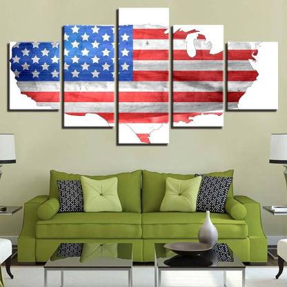 American Flag 5 Piece HD Classical Multi Panel Canvas Wall Art Frame-Original Frame