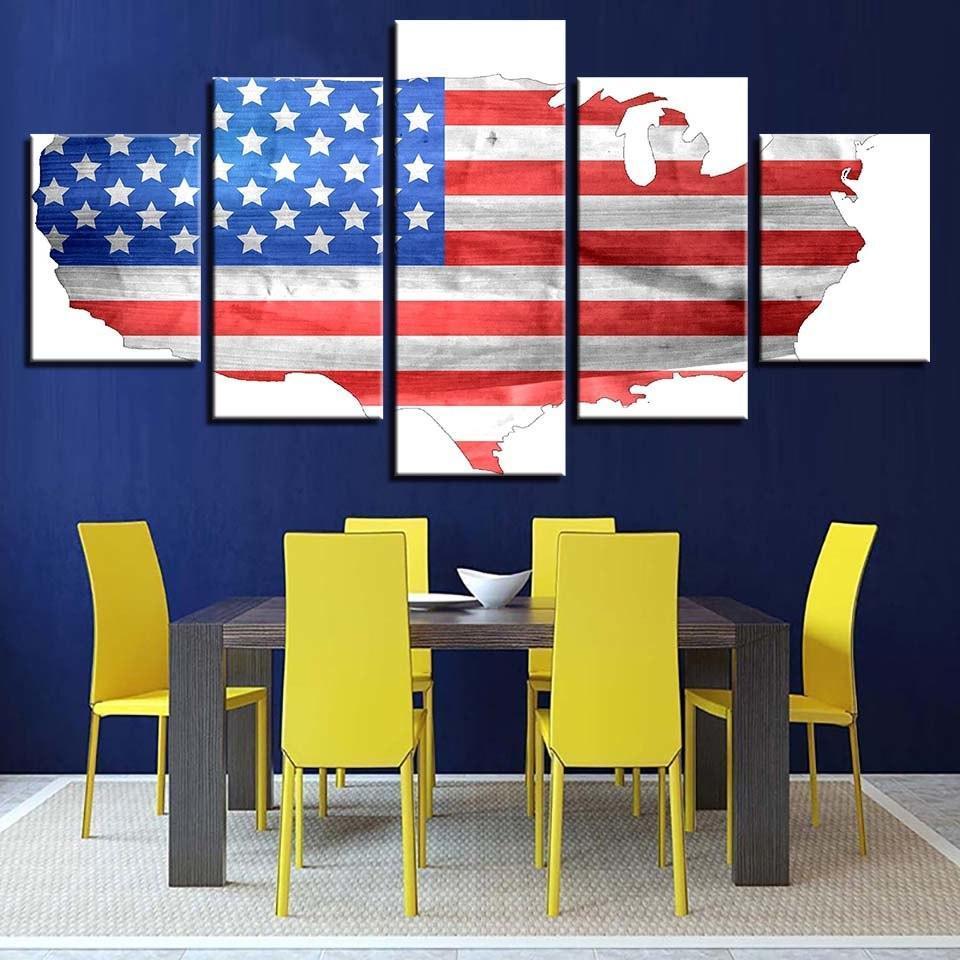 American Flag 5 Piece HD Classical Multi Panel Canvas Wall Art Frame-Original Frame