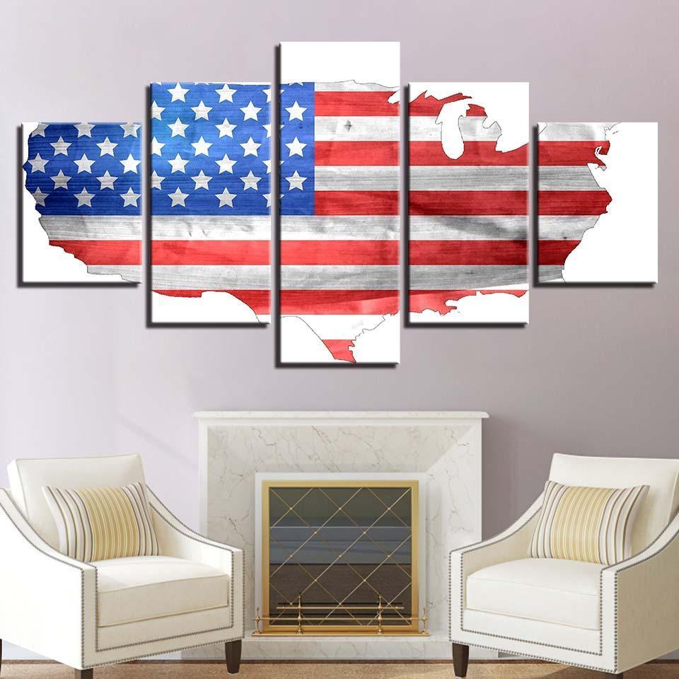 American Flag 5 Piece HD Classical Multi Panel Canvas Wall Art Frame-Original Frame