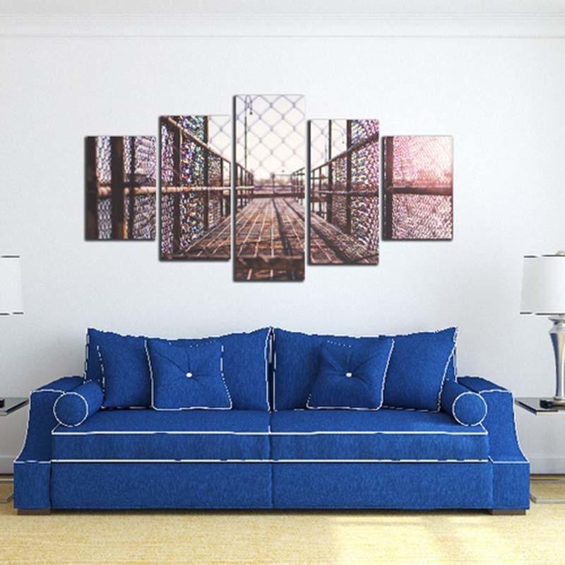 Modern Iron Bridge 5 Piece HD Multi Panel Canvas Wall Art Frame-Original Frame