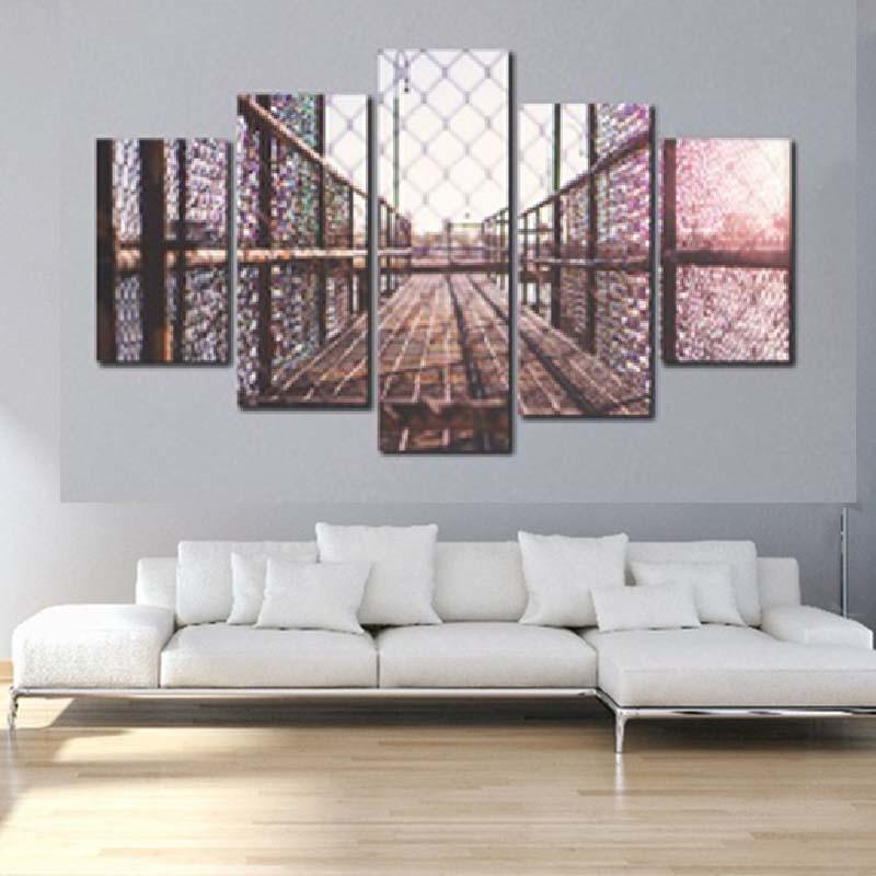 Modern Iron Bridge 5 Piece HD Multi Panel Canvas Wall Art Frame-Original Frame