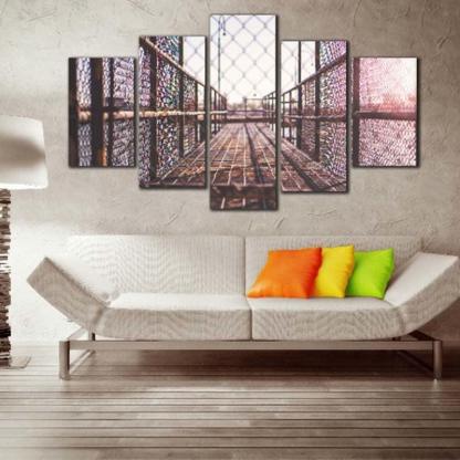 Modern Iron Bridge 5 Piece HD Multi Panel Canvas Wall Art Frame-Original Frame