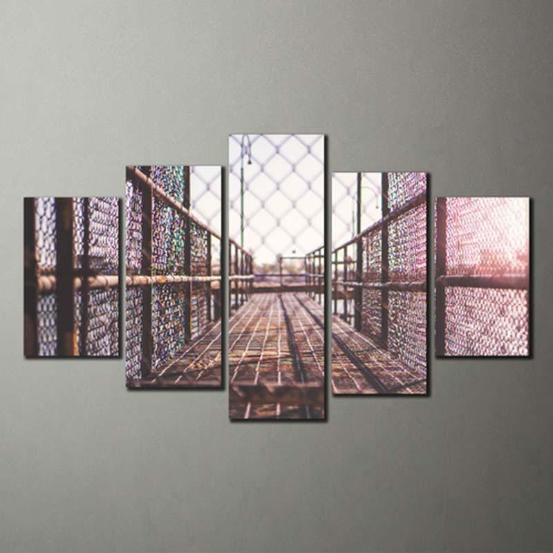 Modern Iron Bridge 5 Piece HD Multi Panel Canvas Wall Art Frame-Original Frame