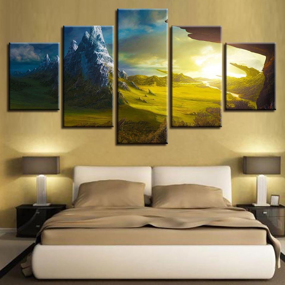 Natural Landscape Of Mountain Peak 5 Piece HD Multi Panel Canvas Wall Art Frame-Original Frame