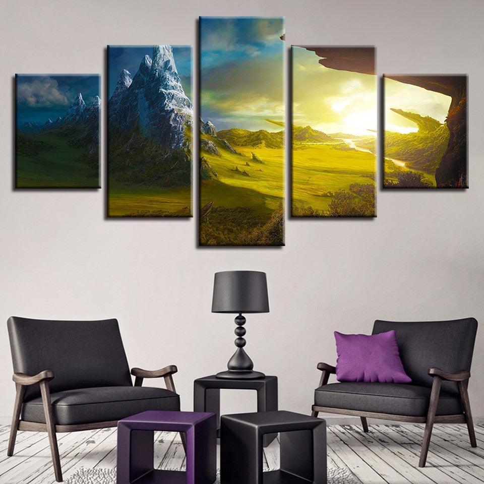 Natural Landscape Of Mountain Peak 5 Piece HD Multi Panel Canvas Wall Art Frame-Original Frame