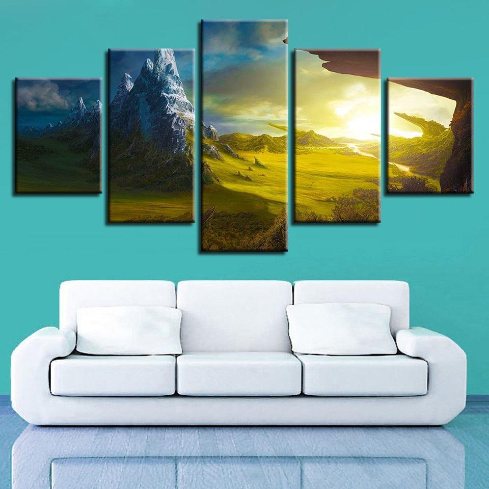 Natural Landscape Of Mountain Peak 5 Piece HD Multi Panel Canvas Wall Art Frame-Original Frame