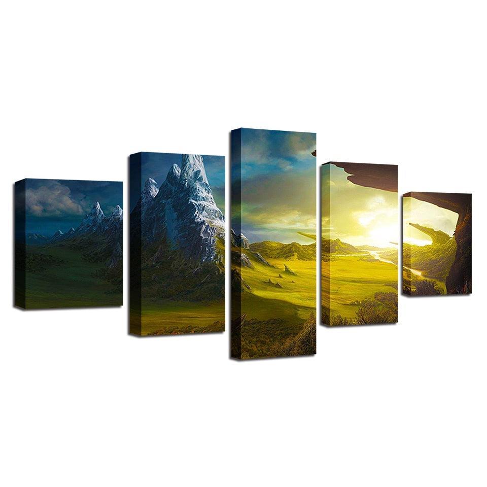 Natural Landscape Of Mountain Peak 5 Piece HD Multi Panel Canvas Wall Art Frame-Original Frame