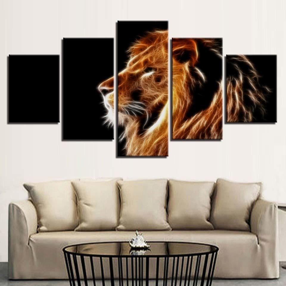 Light And Lion 5 Piece HD Multi Panel Canvas Wall Art Frame-Original Frame