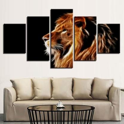 Light And Lion 5 Piece HD Multi Panel Canvas Wall Art Frame-Original Frame