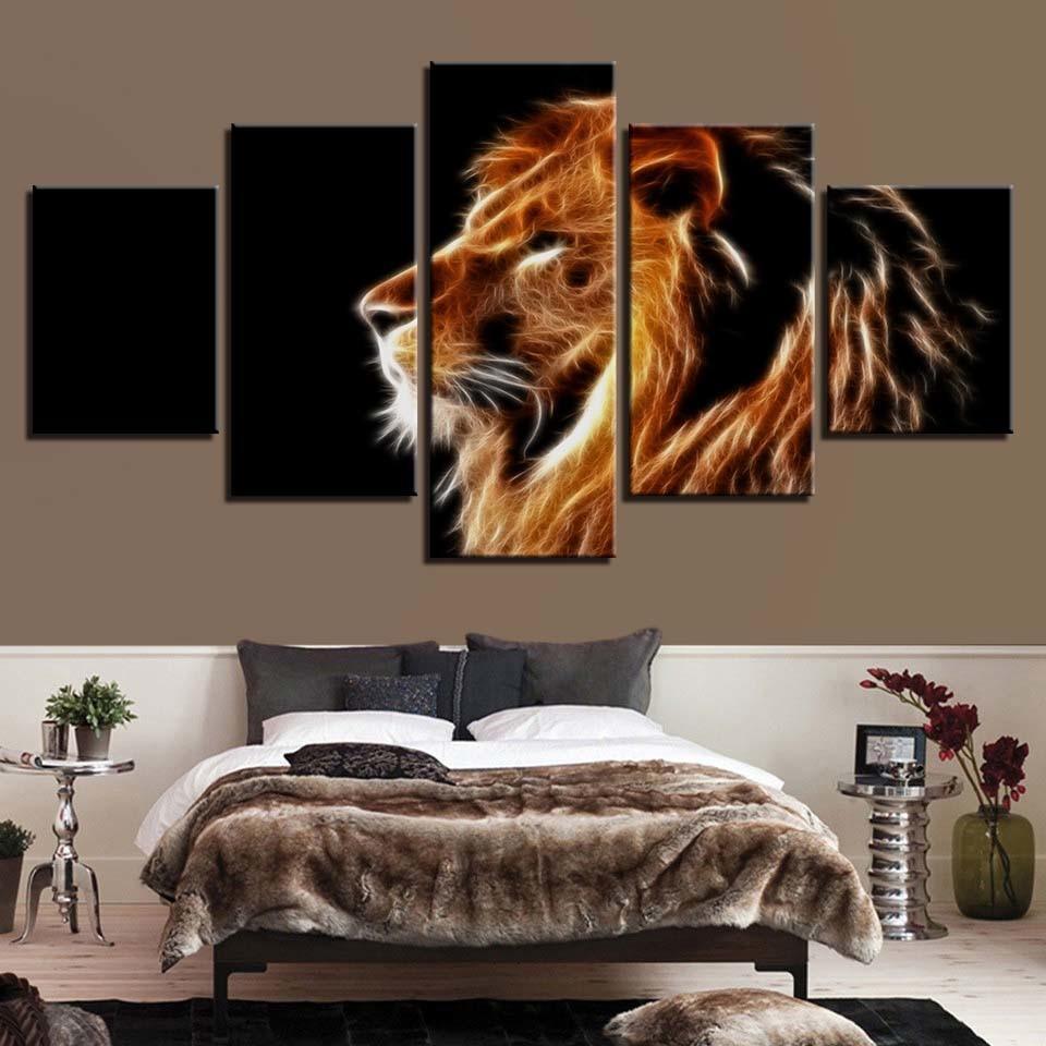 Light And Lion 5 Piece HD Multi Panel Canvas Wall Art Frame-Original Frame