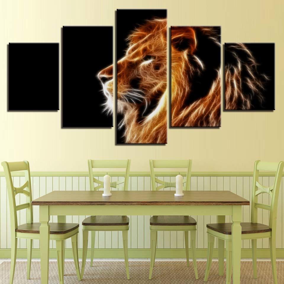 Light And Lion 5 Piece HD Multi Panel Canvas Wall Art Frame-Original Frame
