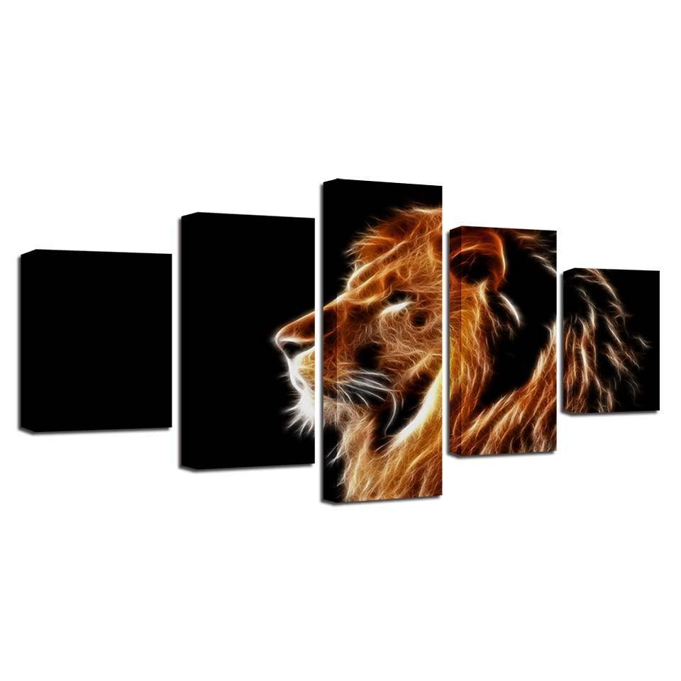 Light And Lion 5 Piece HD Multi Panel Canvas Wall Art Frame-Original Frame