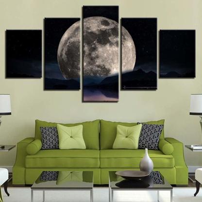 Moon Night View 5 Piece HD Multi Panel Canvas Wall Art Frame-Original Frame