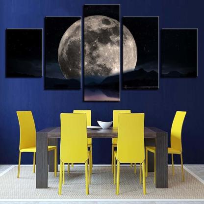 Moon Night View 5 Piece HD Multi Panel Canvas Wall Art Frame-Original Frame
