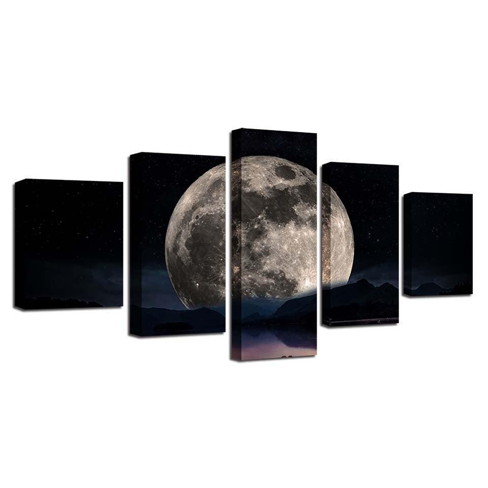 Moon Night View 5 Piece HD Multi Panel Canvas Wall Art Frame-Original Frame