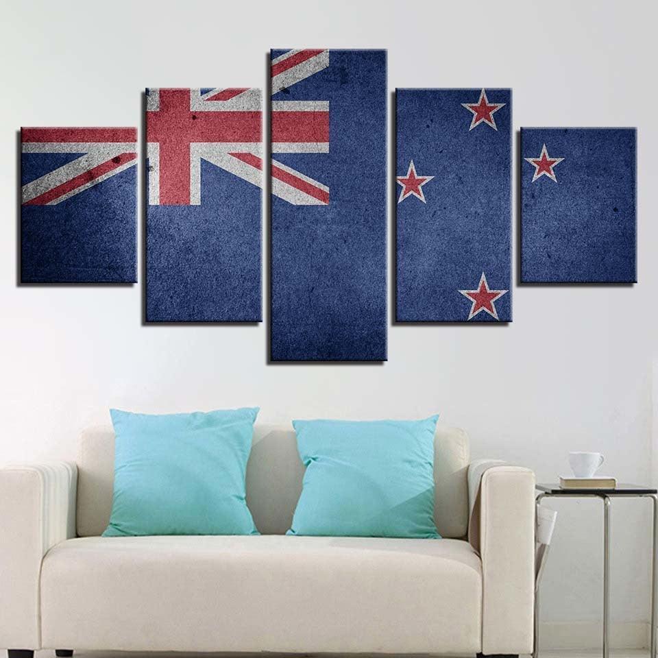 New Zealand Flag 5 Piece HD Multi Panel Canvas Wall Art Frame-Original Frame