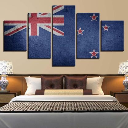 New Zealand Flag 5 Piece HD Multi Panel Canvas Wall Art Frame-Original Frame