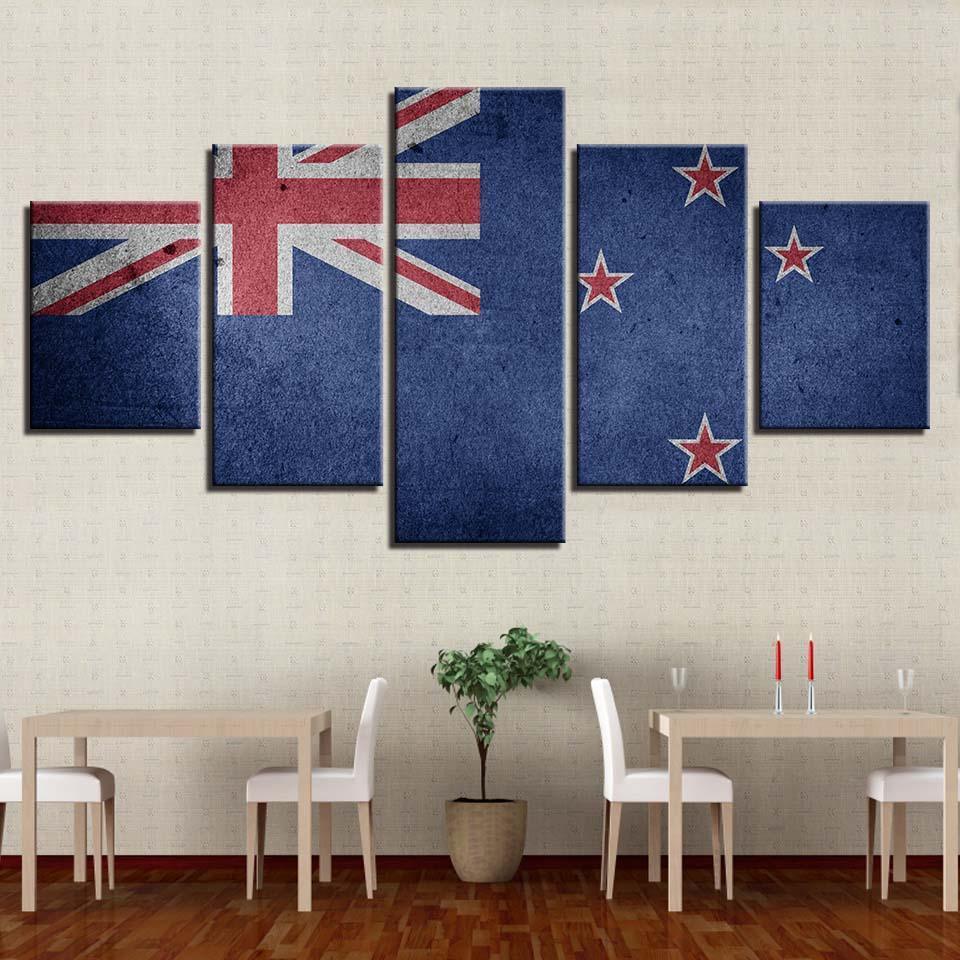 New Zealand Flag 5 Piece HD Multi Panel Canvas Wall Art Frame-Original Frame