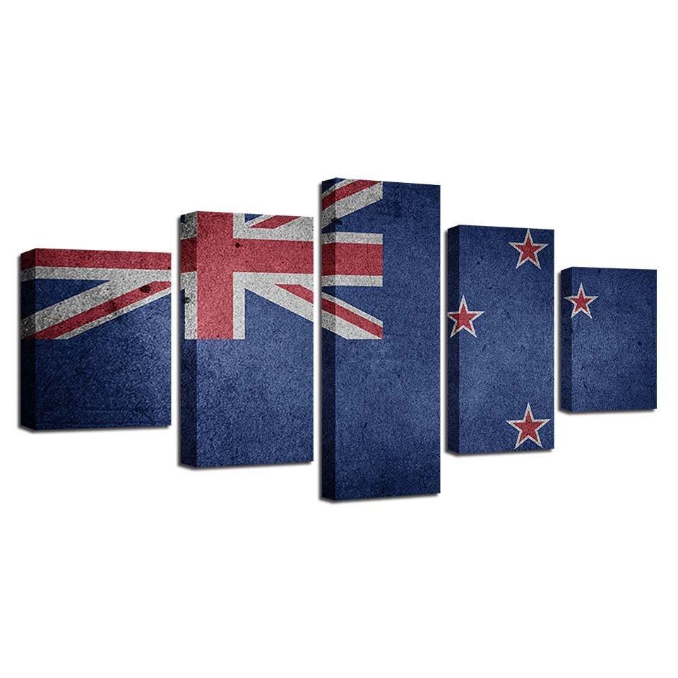New Zealand Flag 5 Piece HD Multi Panel Canvas Wall Art Frame-Original Frame