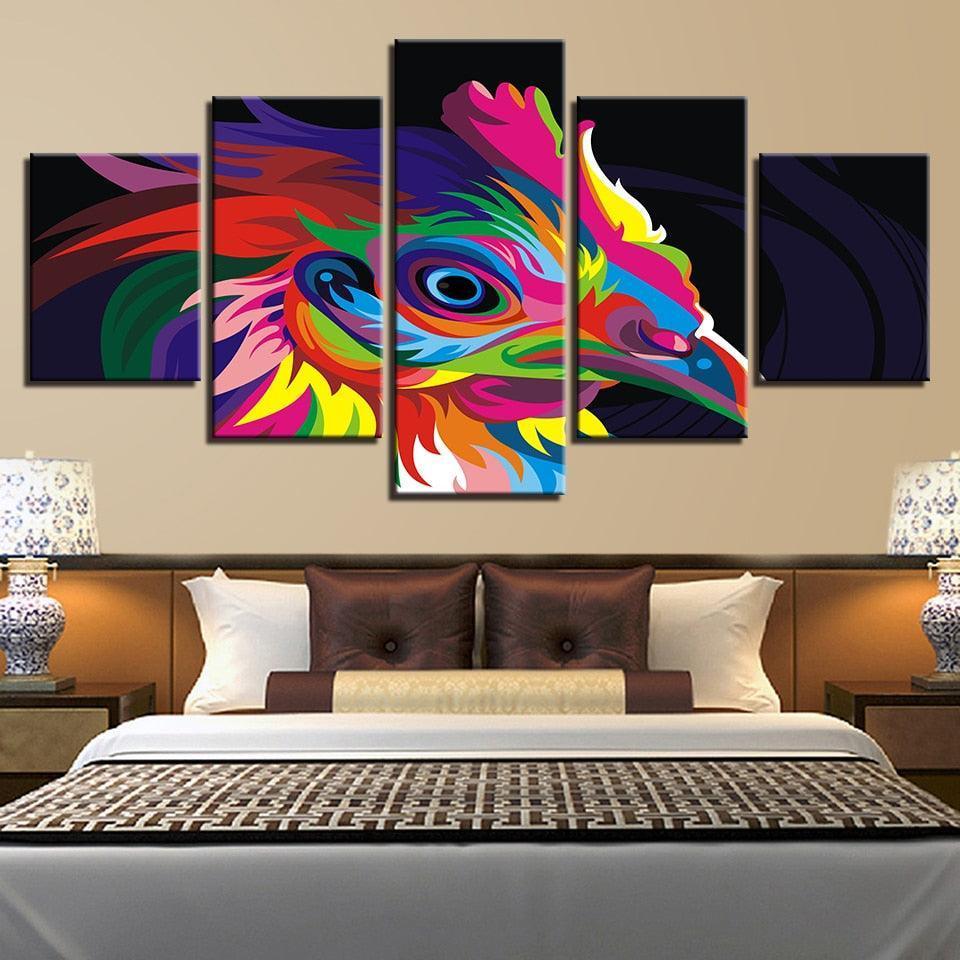 Rainbow Graffiti Eagle 5 Piece HD Multi Panel Canvas Wall Art-Original Frame