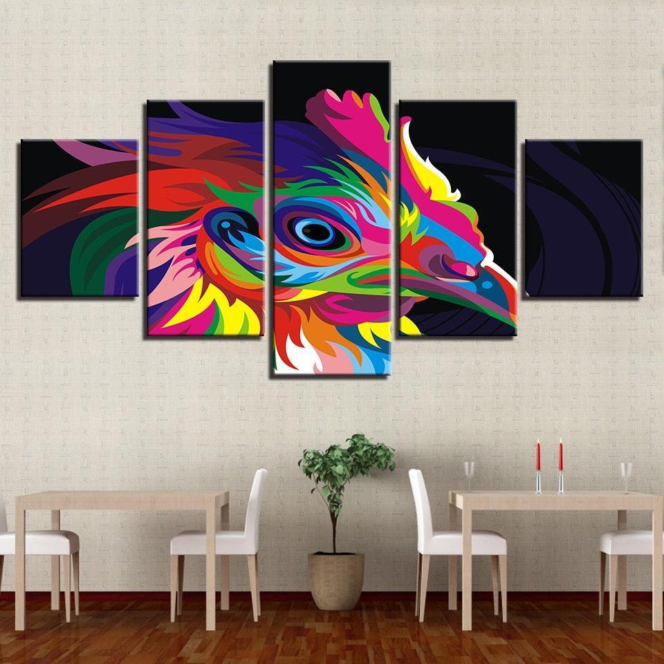 Rainbow Graffiti Eagle 5 Piece HD Multi Panel Canvas Wall Art-Original Frame