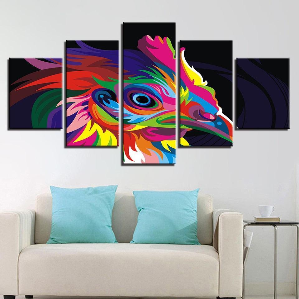 Rainbow Graffiti Eagle 5 Piece HD Multi Panel Canvas Wall Art-Original Frame