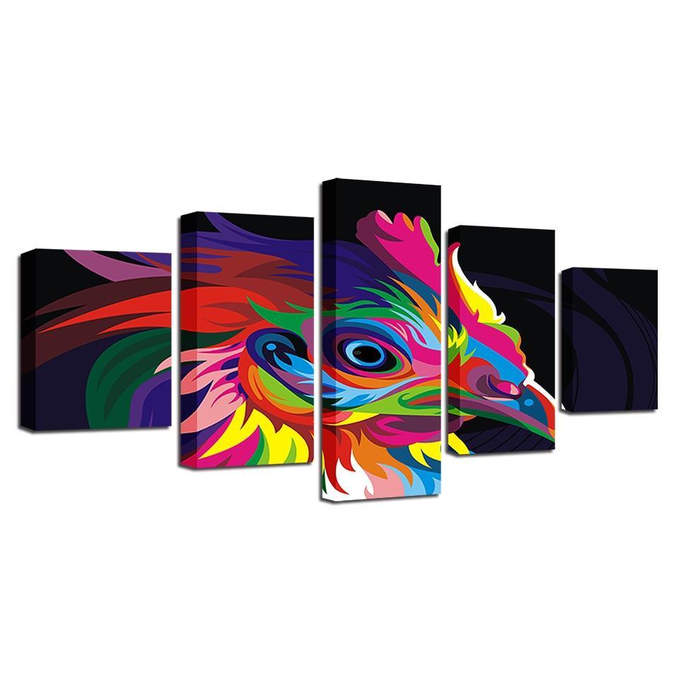 Rainbow Graffiti Eagle 5 Piece HD Multi Panel Canvas Wall Art-Original Frame