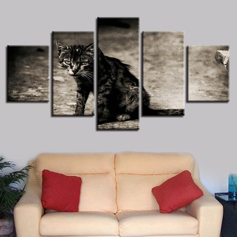 Tabby Cat 5 Piece HD Multi Panel Canvas Wall Art Frame-Original Frame