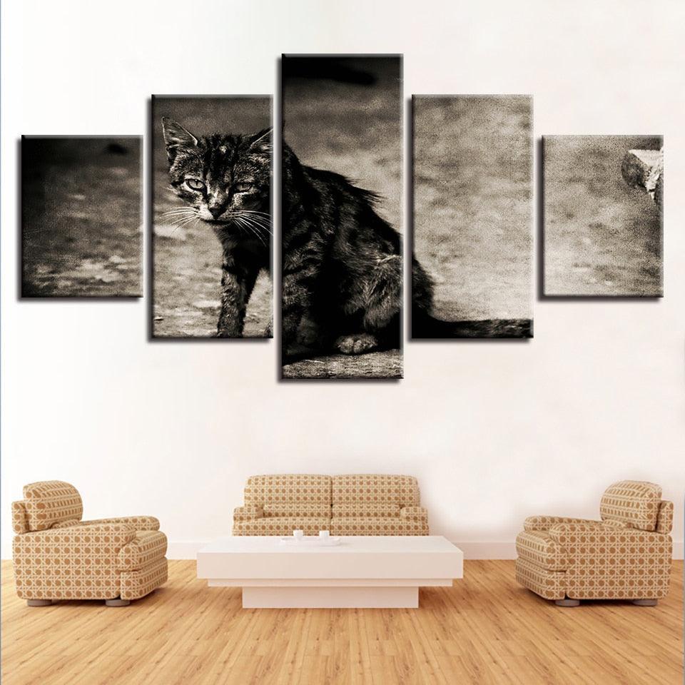 Tabby Cat 5 Piece HD Multi Panel Canvas Wall Art Frame-Original Frame