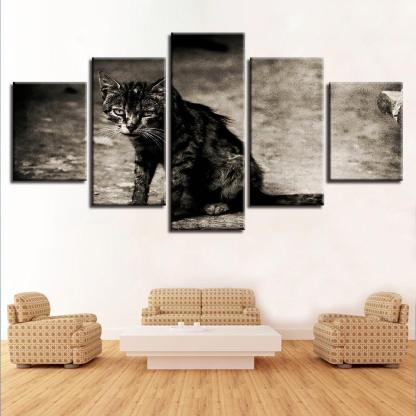 Tabby Cat 5 Piece HD Multi Panel Canvas Wall Art Frame-Original Frame