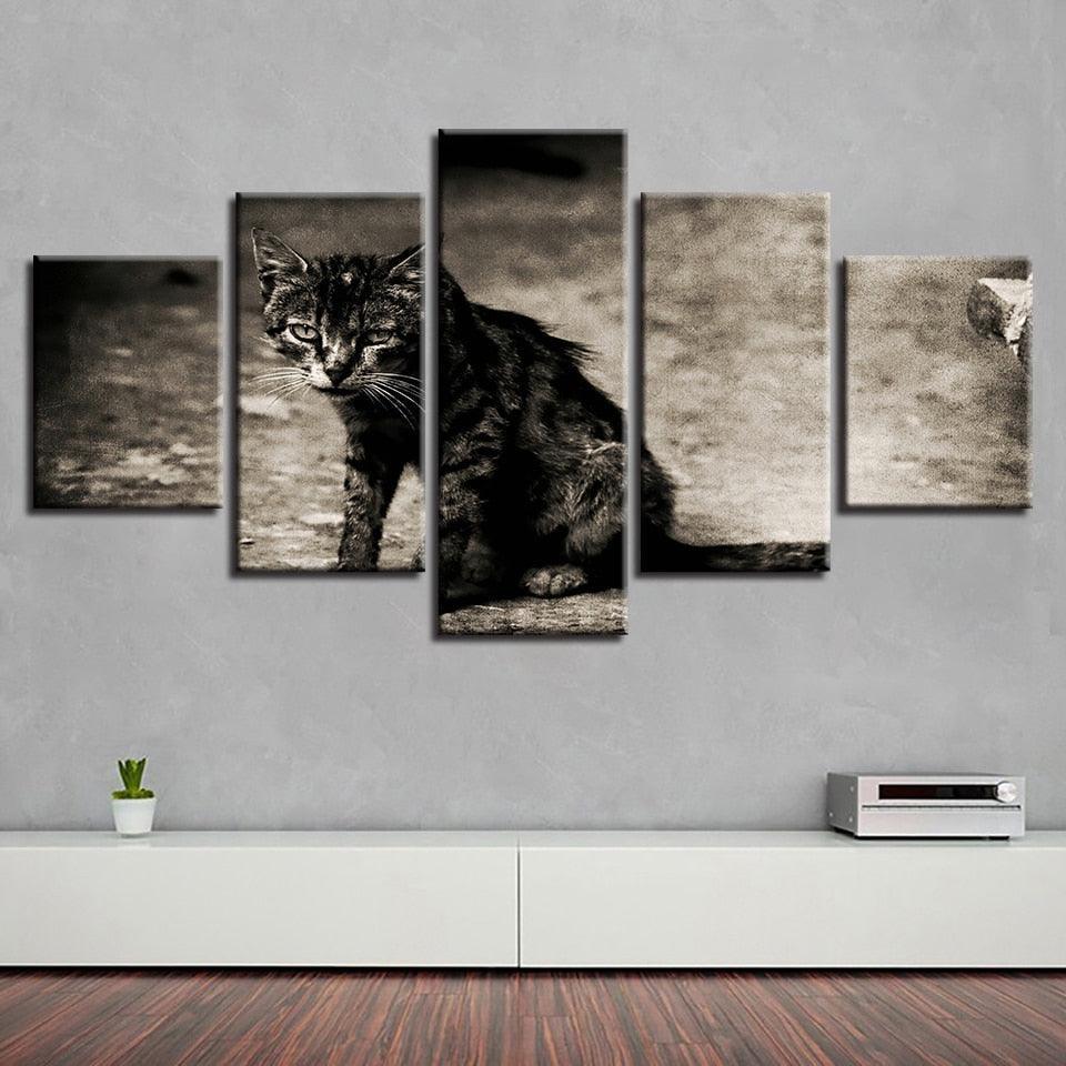 Tabby Cat 5 Piece HD Multi Panel Canvas Wall Art Frame-Original Frame
