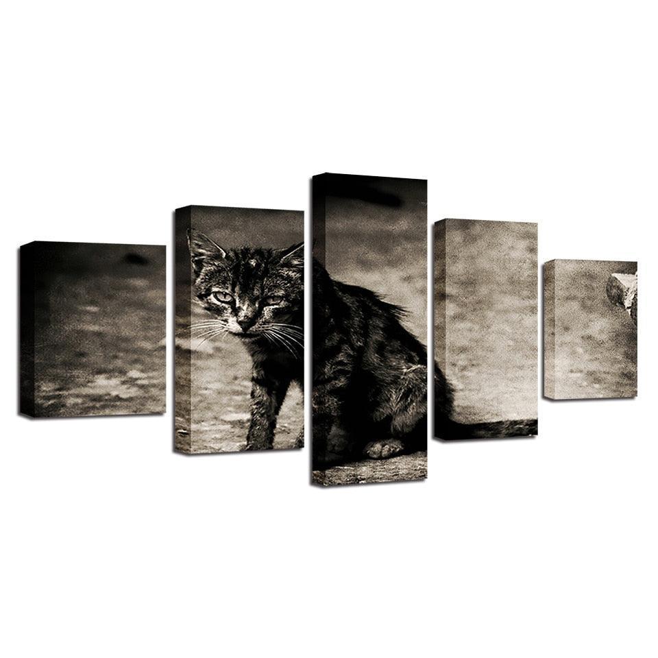 Tabby Cat 5 Piece HD Multi Panel Canvas Wall Art Frame-Original Frame