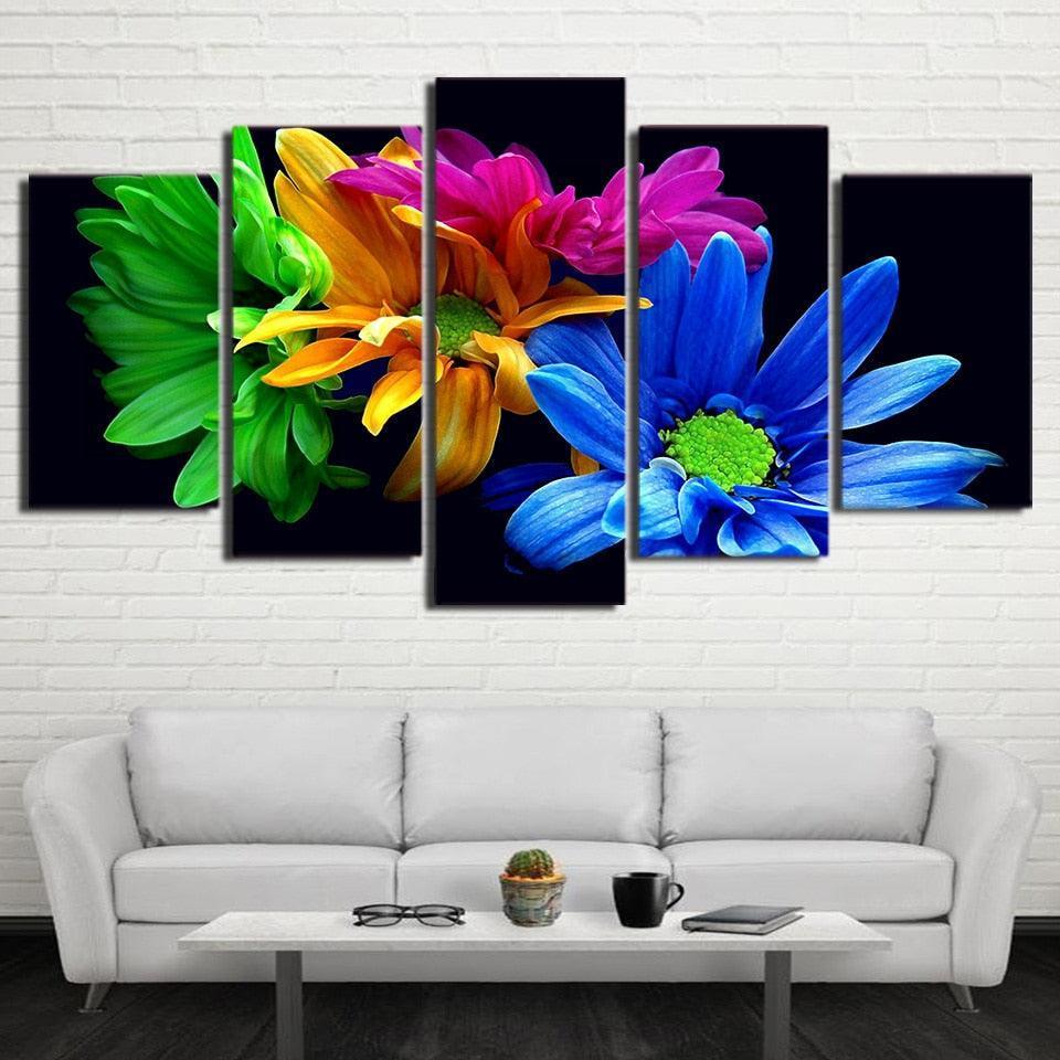 Colorful Flowers 5 Piece HD Multi Panel Canvas Wall Art Frame-Original Frame