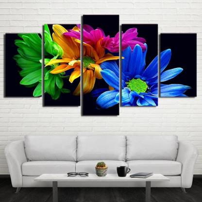 Colorful Flowers 5 Piece HD Multi Panel Canvas Wall Art Frame-Original Frame