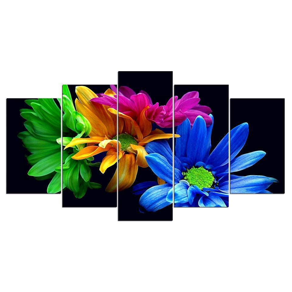 Colorful Flowers 5 Piece HD Multi Panel Canvas Wall Art Frame-Original Frame