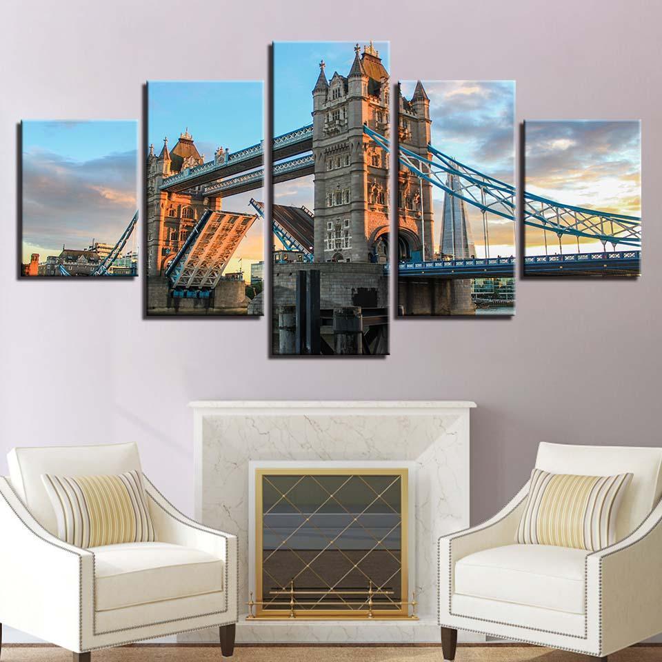 London Bridge 5 Piece HD Multi Panel Canvas Wall Art Frame-Original Frame